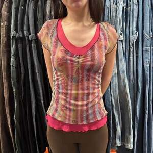 Vintage Moa Moa Floral Mesh Top - Y2K Fairycore Pink Multi-Color Size Small